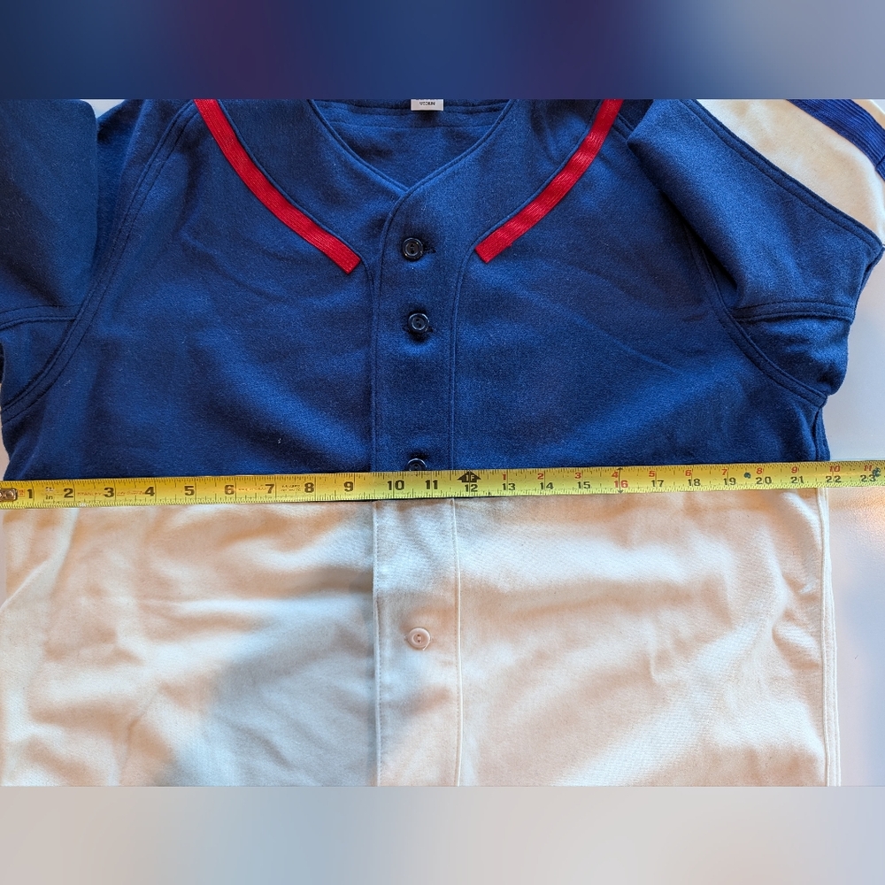 NWOT %100 Wool Ebbets Field Baseball Flannel Jersey Medium Blue Red Cream - Picture 6 of 6